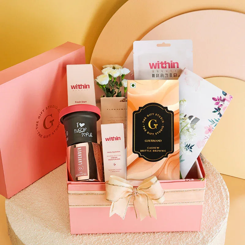 All The Ultimate Sunday Reset Hamper items neatly organized inside the open gift box