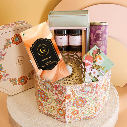 All Timeless Elegance Hamper items neatly organized inside the open gift box