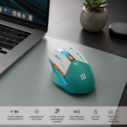 Non-branded Teal computer mouse on a desk