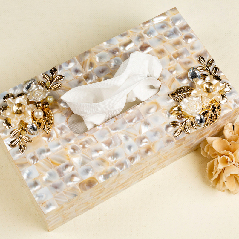 White Mother of Pearl Tissue Box