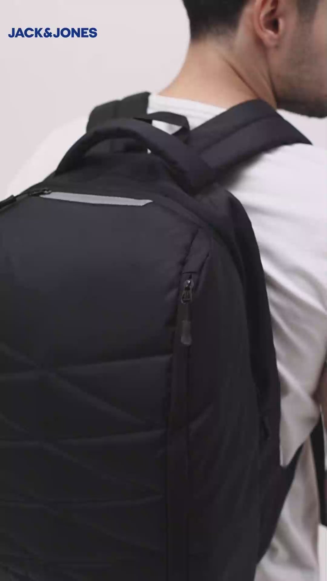 Black Jeff Max Backpack with TGS Logo and Jack & Jones Branding