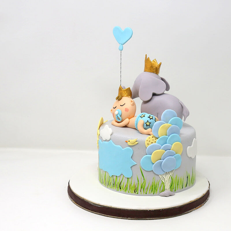 Baby Theme Cake In Grey And Blue/Pink