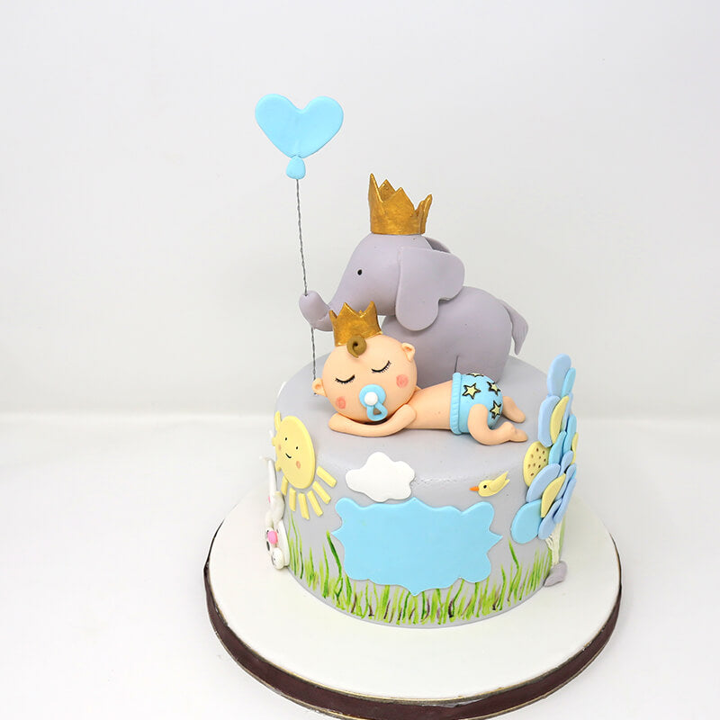 Baby Theme Cake In Grey And Blue/Pink