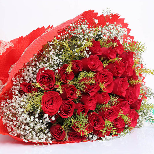 40 Red Roses & Gypsophilla
