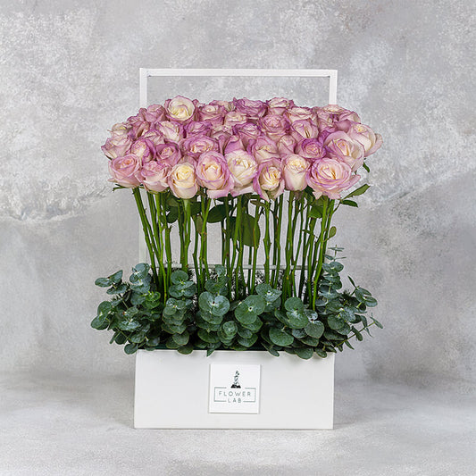 Long Stemmed Roses In Large Metal Box