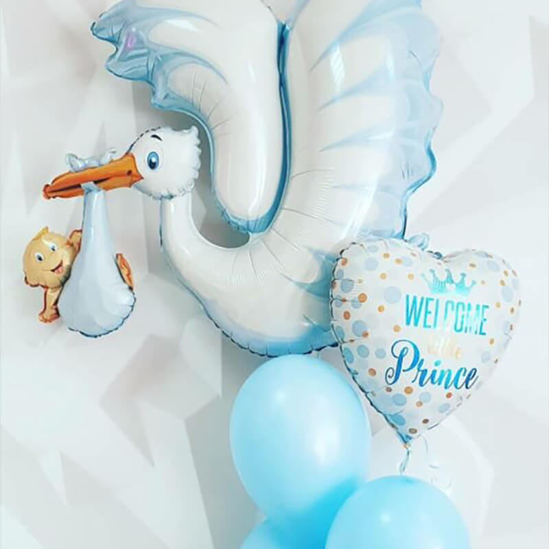 Glitter Baby Prince Balloon, Cicogna Celeste Balloon & Latex Balloons
