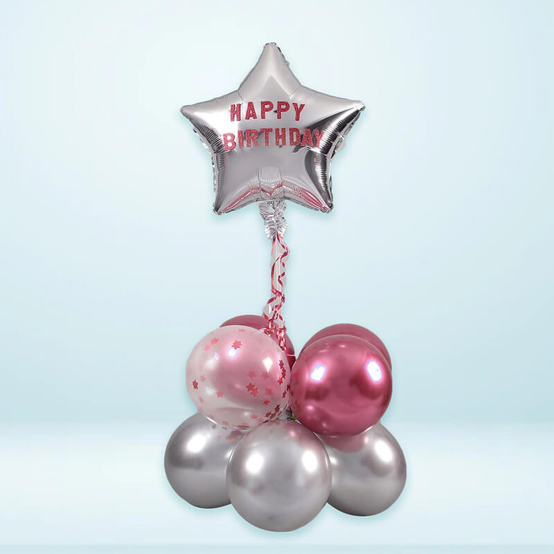 Happy Birthday Star Balloon Bouquet - Silver & Pink